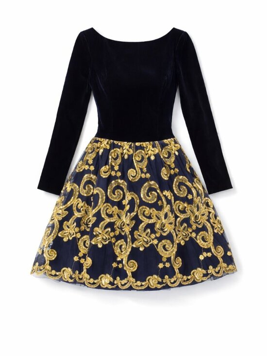 Jessica McClintock Dresses & Skirts - Vintage Jessica McClintock Balletcore Navy Velvet Gold Holiday Dress XS 90s